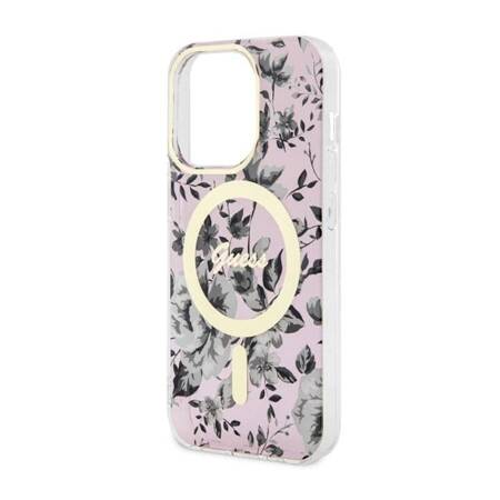 Guess Flower MagSafe - Etui iPhone 14 Pro Max (Różowy)