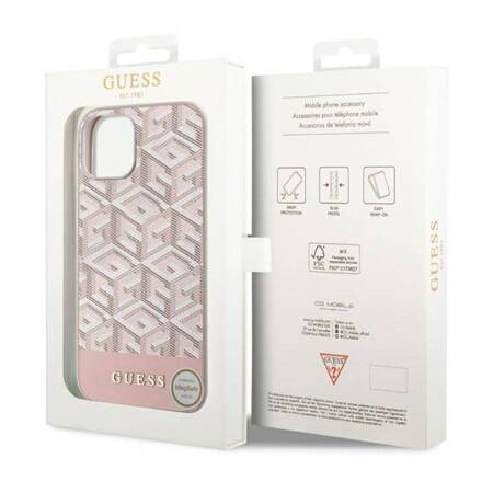 Guess GCube Stripes MagSafe - Etui iPhone 14 (Różowy)