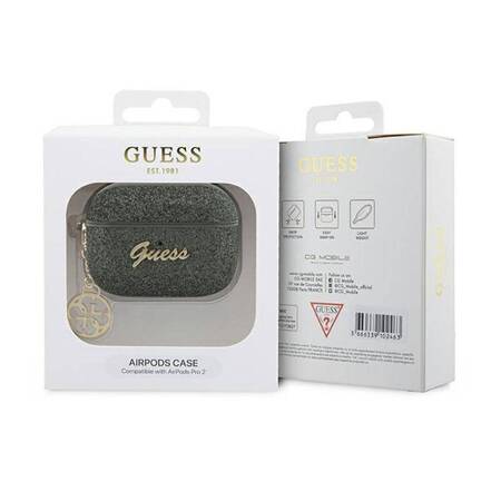 Guess GUAP2GLGSHA AirPods Pro 2 cover zielony/kaki Glitter Flake 4G Charm