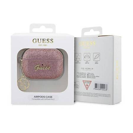 Guess GUAP2GLGSHP AirPods Pro 2 cover różowy/pink Glitter Flake 4G Charm