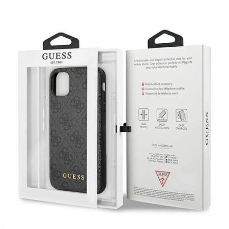 Guess GUHCN61G4GFGR iPhone 11 6,1" szary/grey hard case 4G Metal Gold Logo