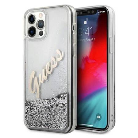 Guess GUHCP12LGLVSSI Etui do iPhone 12 Pro Max 6,7" srebrny/silver hardcase Glitter Vintage Script