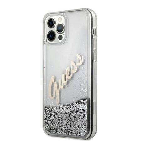 Guess GUHCP12LGLVSSI Etui do iPhone 12 Pro Max 6,7" srebrny/silver hardcase Glitter Vintage Script