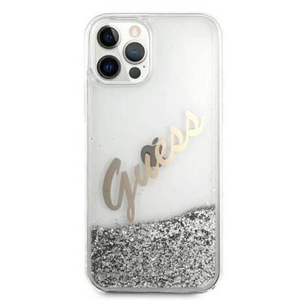 Guess GUHCP12LGLVSSI Etui do iPhone 12 Pro Max 6,7" srebrny/silver hardcase Glitter Vintage Script