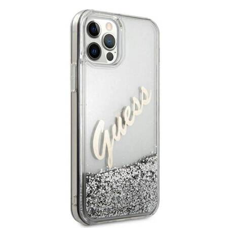 Guess GUHCP12LGLVSSI Etui do iPhone 12 Pro Max 6,7" srebrny/silver hardcase Glitter Vintage Script