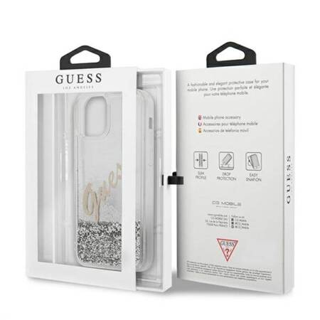 Guess GUHCP12LGLVSSI Etui do iPhone 12 Pro Max 6,7" srebrny/silver hardcase Glitter Vintage Script