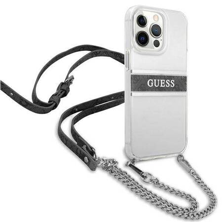Guess GUHCP13LKC4GBSI iPhone 13 Pro / 13 6,1" Transparent hardcase 4G Grey Strap Silver Chain