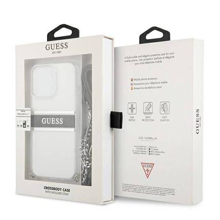 Guess GUHCP13LKC4GBSI iPhone 13 Pro / 13 6,1" Transparent hardcase 4G Grey Strap Silver Chain