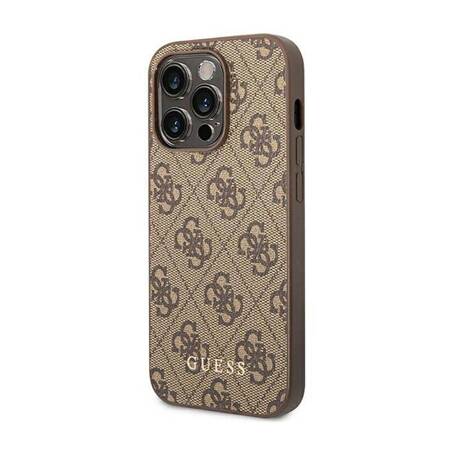 Guess GUHCP14LG4GFBR iPhone 14 Pro 6,1" brązowy/brown hard case 4G Metal Gold Logo