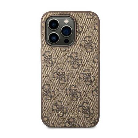 Guess GUHCP14LG4GFBR iPhone 14 Pro 6,1" brązowy/brown hard case 4G Metal Gold Logo