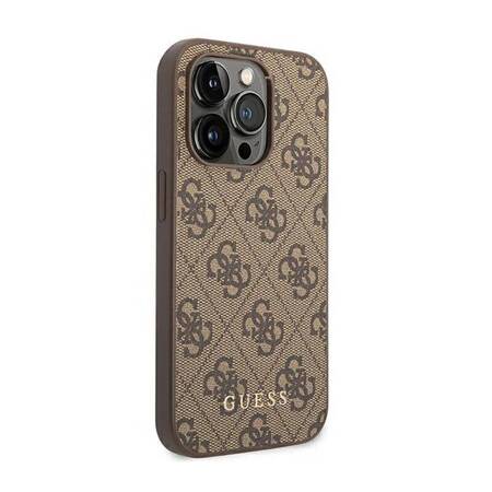 Guess GUHCP14LG4GFBR iPhone 14 Pro 6,1" brązowy/brown hard case 4G Metal Gold Logo