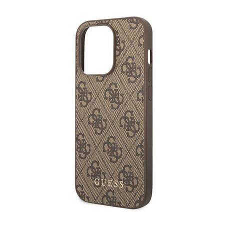 Guess GUHCP14LG4GFBR iPhone 14 Pro 6,1" brązowy/brown hard case 4G Metal Gold Logo