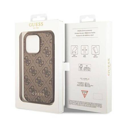 Guess GUHCP14LG4GFBR iPhone 14 Pro 6,1" brązowy/brown hard case 4G Metal Gold Logo