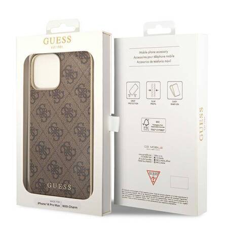 Guess GUHCP14LGF4GBR iPhone 14 Pro 6,1" brązowy/brown hardcase 4G Charms Collection