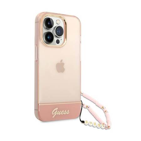 Guess GUHCP14LHGCOHP iPhone 14 Pro 6,1" różowy/pink hardcase Translucent Pearl Strap