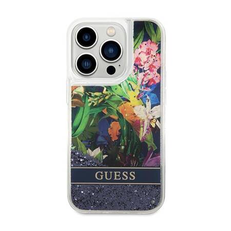 Guess GUHCP14LLFLSB iPhone 14 Pro 6,1" niebieski/blue hardcase Flower Liquid Glitter