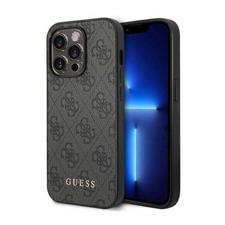 Guess GUHCP14XG4GFGR iPhone 14 Pro Max 6,7" szary/grey hard case 4G Metal Gold Logo