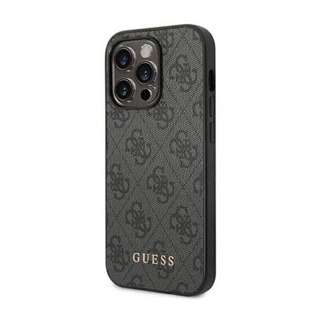 Guess GUHCP14XG4GFGR iPhone 14 Pro Max 6,7" szary/grey hard case 4G Metal Gold Logo