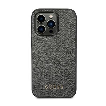 Guess GUHCP14XG4GFGR iPhone 14 Pro Max 6,7" szary/grey hard case 4G Metal Gold Logo