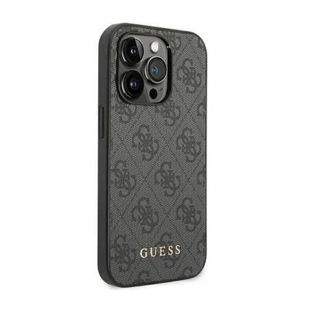 Guess GUHCP14XG4GFGR iPhone 14 Pro Max 6,7" szary/grey hard case 4G Metal Gold Logo