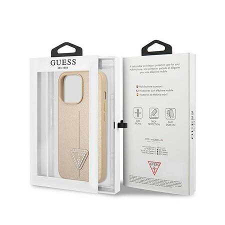 Guess GUHCP14XPSATLE iPhone 14 Pro Max 6,7" beżowy/beige hardcase SaffianoTriangle Logo