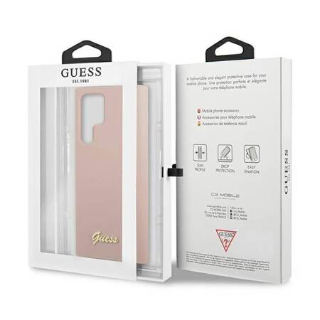 Guess GUHCS23LLSLMGPP S23 Ultra S918 różowy/pink hardcase Silicone Script Metal Logo