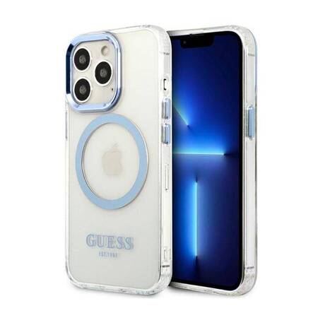 Guess GUHMP13LHTRMB iPhone 13 Pro / 13 6,1" niebieski/blue hard case Metal Outline Magsafe