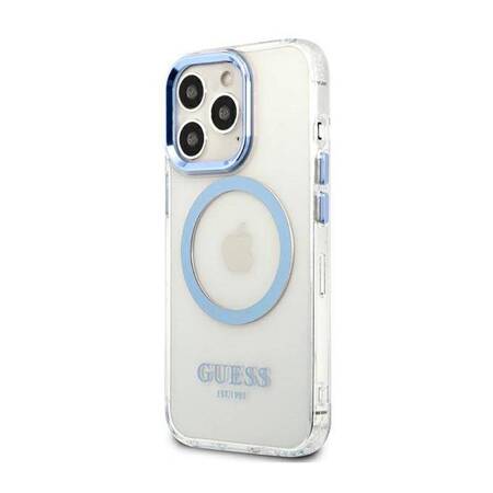 Guess GUHMP13LHTRMB iPhone 13 Pro / 13 6,1" niebieski/blue hard case Metal Outline Magsafe