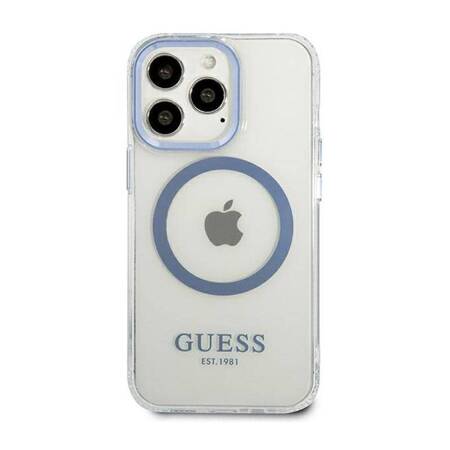 Guess GUHMP13LHTRMB iPhone 13 Pro / 13 6,1" niebieski/blue hard case Metal Outline Magsafe