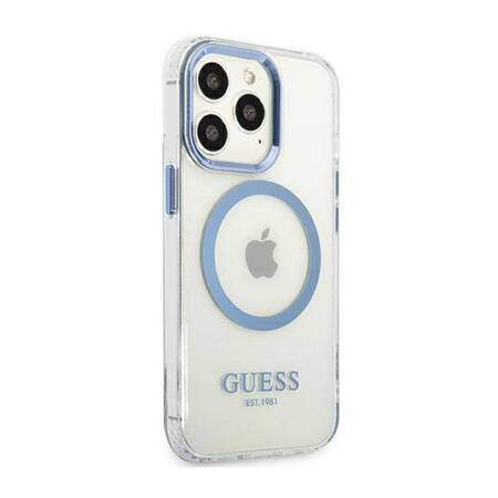 Guess GUHMP13LHTRMB iPhone 13 Pro / 13 6,1" niebieski/blue hard case Metal Outline Magsafe