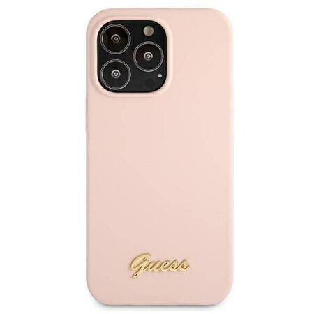 Guess GUHMP13LLSLMGLP iPhone 13 Pro / 13 6,1" jasnoróżowy/light pink hardcase Silicone Script Gold Logo Magsafe