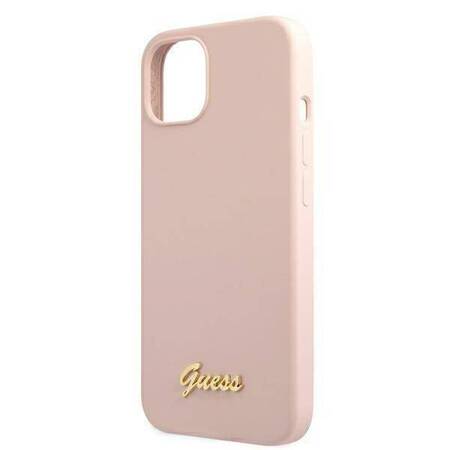 Guess GUHMP13MLSLMGLP iPhone 13 6,1" jasnoróżowy/light pink hardcase Silicone Script Gold Logo Magsafe