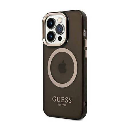 Guess GUHMP14LHTCMK iPhone 14 Pro 6,1" czarny/black hard case Gold Outline Translucent MagSafe