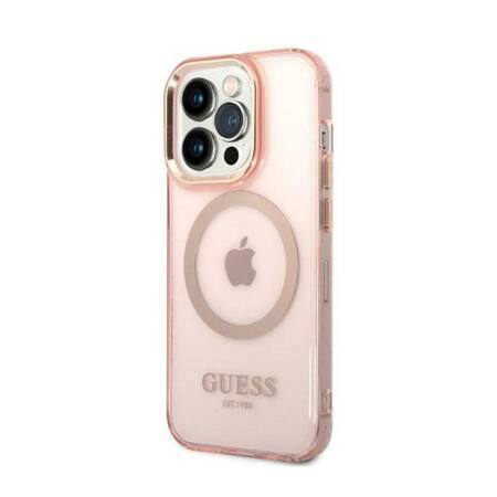 Guess GUHMP14LHTCMP iPhone 14 Pro 6,1" różowy/pink hard case Gold Outline Translucent MagSafe