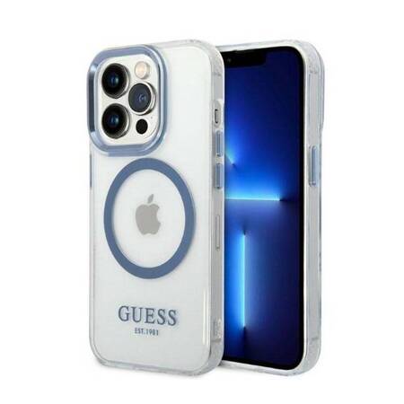 Guess GUHMP14LHTRMB iPhone 14 Pro 6,1" niebieski/blue hard case Metal Outline Magsafe