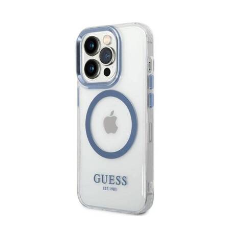 Guess GUHMP14LHTRMB iPhone 14 Pro 6,1" niebieski/blue hard case Metal Outline Magsafe