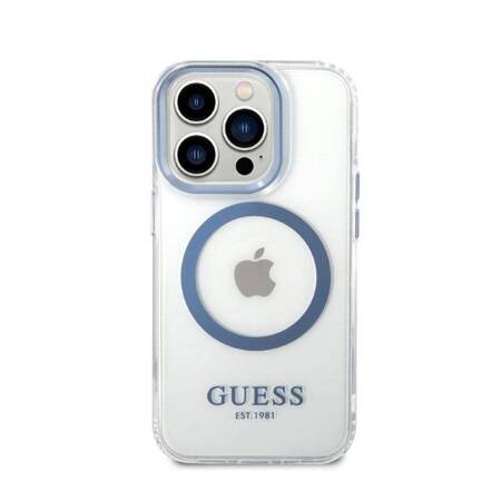 Guess GUHMP14LHTRMB iPhone 14 Pro 6,1" niebieski/blue hard case Metal Outline Magsafe