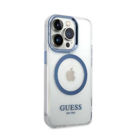 Guess GUHMP14LHTRMB iPhone 14 Pro 6,1" niebieski/blue hard case Metal Outline Magsafe