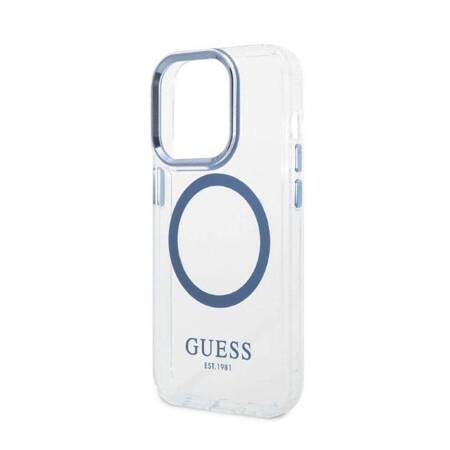 Guess GUHMP14LHTRMB iPhone 14 Pro 6,1" niebieski/blue hard case Metal Outline Magsafe