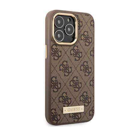 Guess GUHMP14LU4GPRW iPhone 14 Pro 6,1" brązowy/brown hard case 4G Logo Plate MagSafe