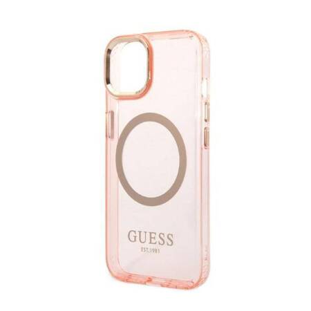 Guess GUHMP14MHTCMP iPhone 14 Plus 6,7" różowy/pink hard case Gold Outline Translucent MagSafe