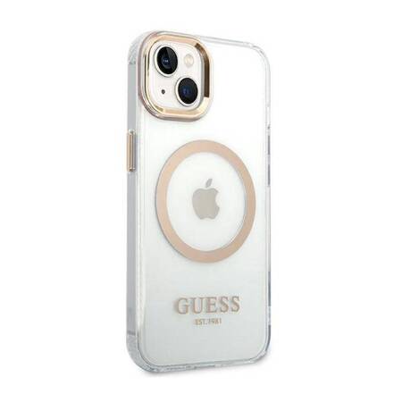 Guess GUHMP14MHTRMD iPhone 14 Plus 6,7" złoty/gold hard case Metal Outline Magsafe