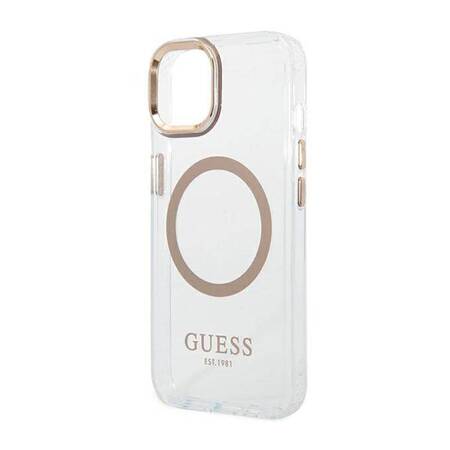 Guess GUHMP14MHTRMD iPhone 14 Plus 6,7" złoty/gold hard case Metal Outline Magsafe