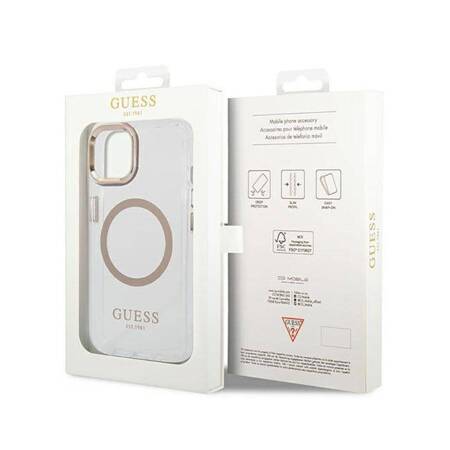 Guess GUHMP14MHTRMD iPhone 14 Plus 6,7" złoty/gold hard case Metal Outline Magsafe