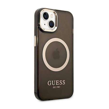 Guess GUHMP14SHTCMK iPhone 14 6,1" czarny/black hard case Gold Outline Translucent MagSafe