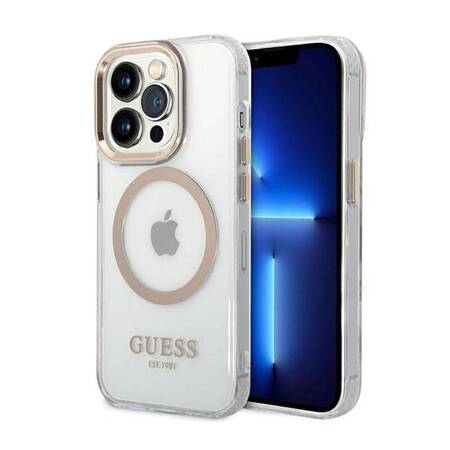 Guess GUHMP14XHTRMD iPhone 14 Pro Max 6,7" złoty/gold hard case Metal Outline Magsafe