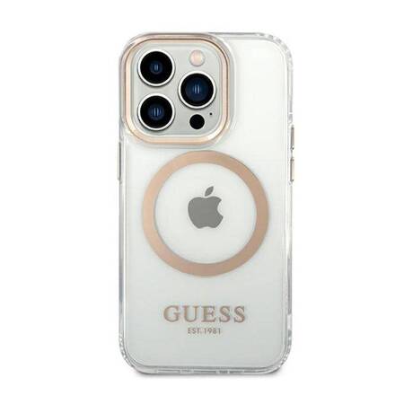 Guess GUHMP14XHTRMD iPhone 14 Pro Max 6,7" złoty/gold hard case Metal Outline Magsafe