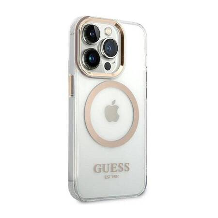 Guess GUHMP14XHTRMD iPhone 14 Pro Max 6,7" złoty/gold hard case Metal Outline Magsafe