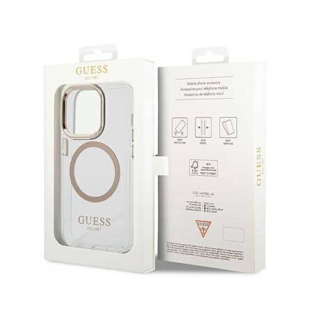 Guess GUHMP14XHTRMD iPhone 14 Pro Max 6,7" złoty/gold hard case Metal Outline Magsafe