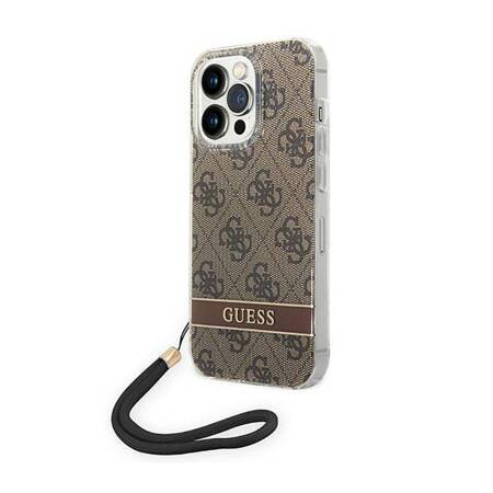 Guess GUOHCP14LH4STW iPhone 14 Pro 6,1" brązowy/brown hardcase 4G Print Strap